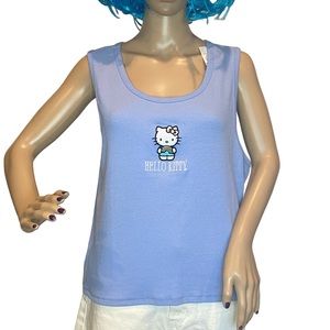 Women's Sanrio Embroidered Hello Kitty Ribbed Stretchy Blue Tank Top Size 1X NWT